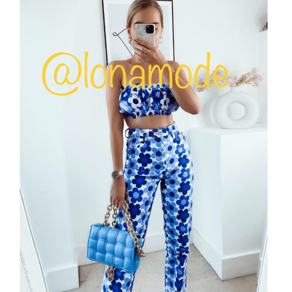 Zara Blue Floral Printed Straight Leg Jeans NWT - Picture 2 of 13